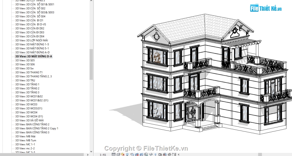 bản vẽ 3 tầng,kiến trúc biệt thự,biệt thự 3 tầng,bản vẽ revit biệt thự,reit biệt thự 3 tầng